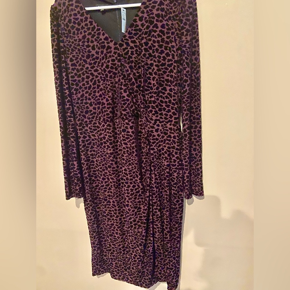 Talbots purple black leopard faux wrap velvet size L